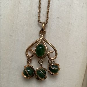 new Vintage Jade curlicue spiral cage pendant necklace